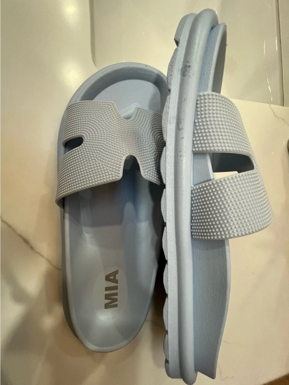 MIA Bertini Light Blue H-Strap Slide Sandals - Size Medium 8-9